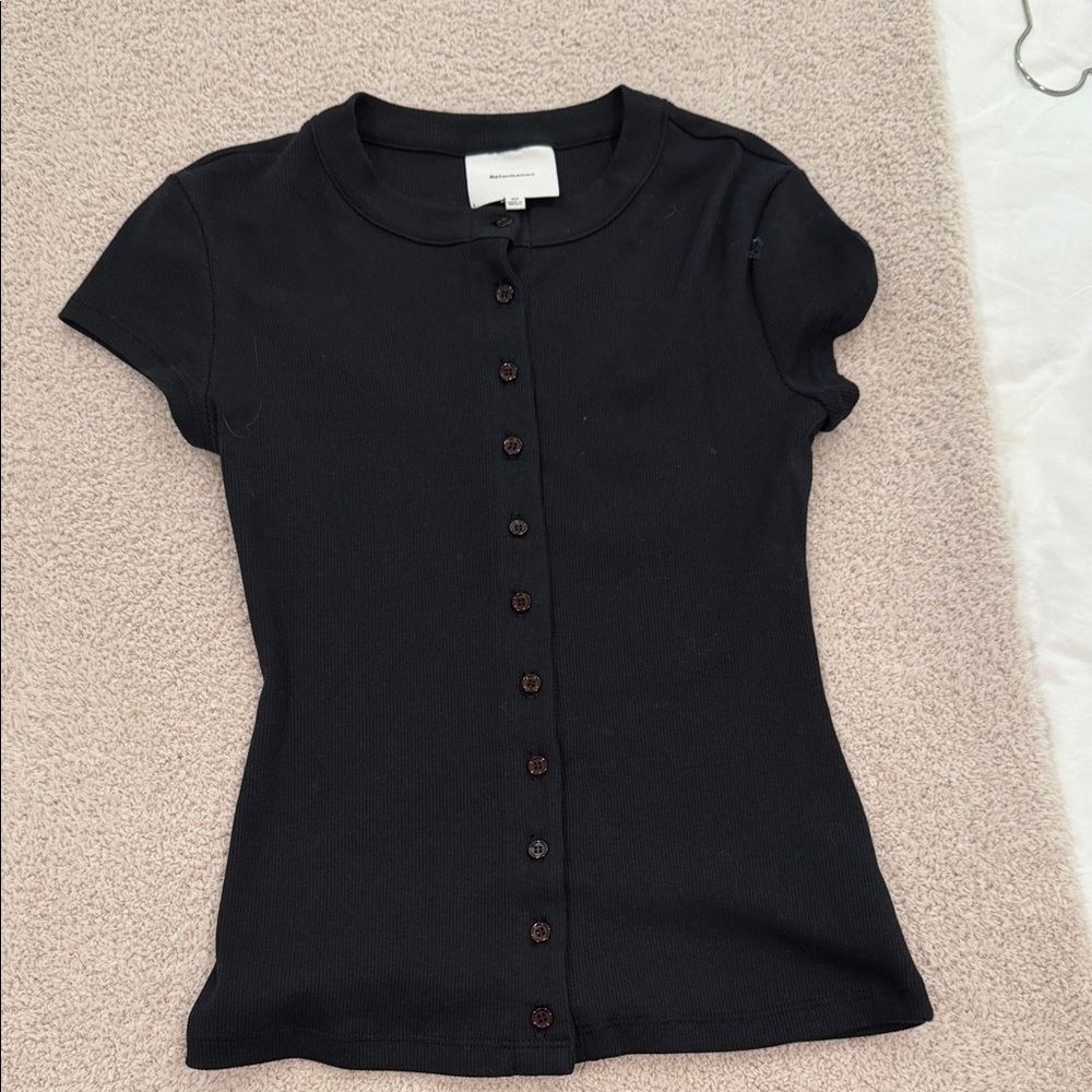 Reformation Black Short Sleeve Button Down Shirt